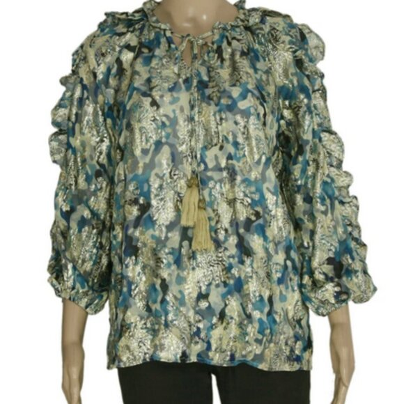 Wallis Teal Metallic Ruffle Top Tie Front Blouse Top V Neck New M - Picture 3 of 6